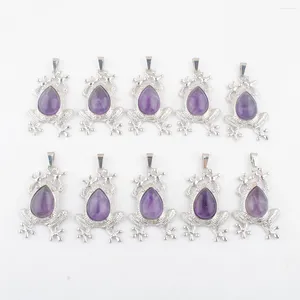 Pendant Necklaces Natural Amethyst Stone Water Drop Cute Frog Shape Pendants Lucky Jewelry Charm Hanging Accessory Wholesale 10Pcs TN4619