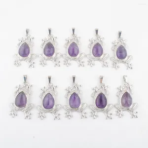 Anhänger Halsketten natürliche Amethyst Stein Wassertropfen Süßes Froschform Anhänger Luck