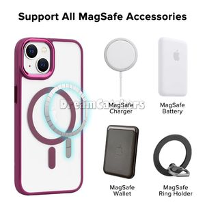 Luxury clear magnetic matte phone case for iPhone 15 14 13 12 11 Pro Max Plus magsafe charging metal camera frame hard cover