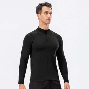 Lulu designer Running Sports Long sleeved T-shirt Men's Stand up Neck Half Zipper Solid Color Fitness Clothes Training Elastic Quick Drying Clothes 24Ss