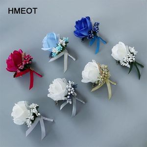 Flores decorativas grinaldas simulação masculina seda rosa boutonniere pino broche decorações de casamento flor noivo corsage color222z