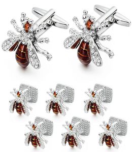 Manschettlänkar Hawson Crystal Bee Cufflinks and Studs Set for Men Tuxedo Luxury Gift Party Bee Cufflinks With Box Mens 2211306813304