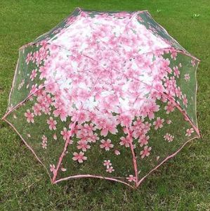 Romantic Transparent Clear Flowers Bubble Dome Cute Designer Goth Umbrella Half Automatic for Wind Heavy Rain Women Sun Umbrella H8928356