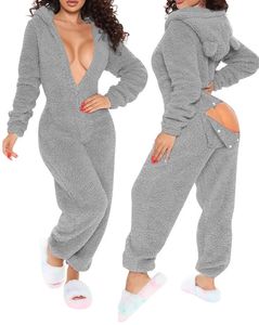 Women's Jumpsuits Rompers Jumpsuit Women Autumn Women's Long Sleeved Jumpsuit Hooded Cute Plush Sexy Button Opening Fashion Style 231208