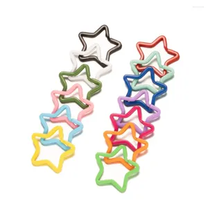 Keychains 5st 35x30mm Metal Flat Five Pointed Star Shape Hollow Keychain Split Key Ring Connector DIY Pendant Strap Hook SMEE saymy Making