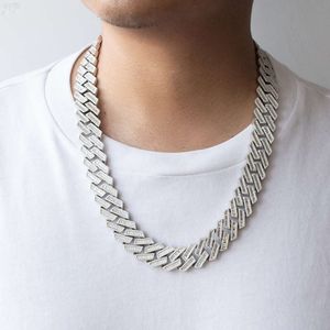 Hip Hop -halsband 925 Sterling Silver 20mm Baguette Cut Diamond Iced Out Moissanite Cuban Link Chain