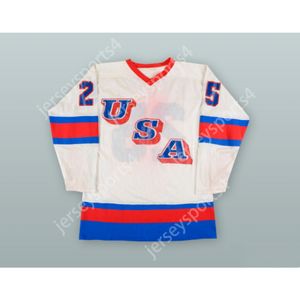 Anpassad Buzz Schneider 25 USA National Team White Hockey Jersey New Top Stitched S-M-L-XL-XXL-3XL-4XL-5XL-6XL