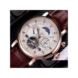 Pocket Watches Esigner Mens Fashion Mechanical Matic Luxury Watch Leather Strap Diamond DayDate Moon Fas Movement armbandsur för M DH2YI