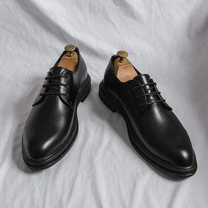 489 Dress Fashion Leather Casual Men Classic Lace Up Wear Handmade Thick Heels Black Male Wedding Office Formal Shoes 2 69