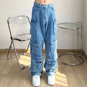 Kvinnors jeans antika jeans kvinnor y2k street hiphop wideleg raka overaller par multipock casual slacks unisex trend joker jeans 231208