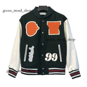 Offs Autumn and Winter Brand Jacket 2023 New Coat Male and Female Lovers OW Heavy Industry Embroidered Wool Spliced Leather Sleeve Bomber 474