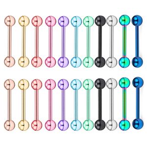Outros acessórios de moda 11 cores mix atacado barra de língua de aço inoxidável 14g 16mm anéis mamilo reto para mulheres 231208