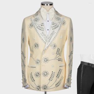 Men's Suits Royal Groom Custom Tuxedos Sliver Crystals Beaded Lapel Blazer Pants 2 Pieces Formal Party Wedding Made Man Dress