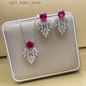 With Side Stones Retro earrings sterling silver jewelry S925 women's set ruby simulated diamond earrings necklaces wedding jewelry YQ231209