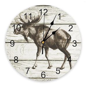 Wall Clocks Wood Moose Lines Creative Clock For Home Office Decoration Living Room Bedroom Kids Hanging Watch