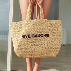 Rive Gauche Raffias Tote Saman Sepet Plaj Çantası Kadın Under Emblag Lüks Tasarımcı Alışveriş Koltuklu Çanta Moda Adam Debriyaj Dokunma Keten Keten Crossbody Omuz Çantaları