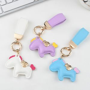 Cute Horse Design Car Keychain Bag Pendant Charm Jewelry Candy Color Key Ring Holder Women Men Gifts Fashion PU Leather Animal Key Chain Accessories