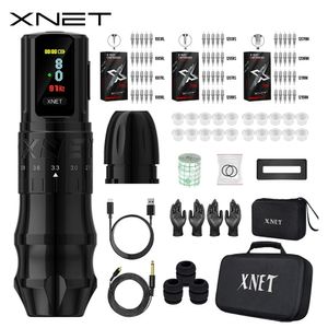 Tattoo Guns Kits XNET ia Wireless Machine Pen Kit Adjustable Stroke 2442mm 2400mAh Battery OLED Display 60pc Mixed Cartridge 231208