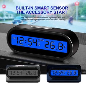 Yeni araba saati dijital termometre zaman saat 2'de 1 otomatik saat ışığı LCD arka ışık dijital ekran araba stil aksesuarları