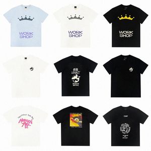 American Mens Womens Solto Camisetas Redondo Pescoço Streetwear Manga Curta Carta Impressão Algodão Tops Crown Skate Joint Verão 8 Bola Bilhar INS S8bN #