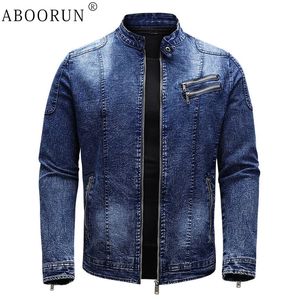 Men's Jackets ABOORUN Fleece Denim Jacket Men Streetwear Motorcycle Biker Coats Slim fit Jackets Male Clothes 231208