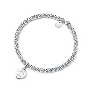 Tiffaniness Popolare S925 Argento 4mm Perline tonde Bracciale Tiffan a forma di cuore Placcatura inferiore più spessa Boudoir Commemorativo Moda Glamour Gioielli