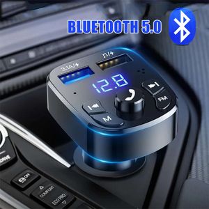 سيارة جديدة مجانية من Bluetooth-Compaive-Compaivable 5.0 FM Transmitter Car Kit MP3 Modulator Player Handsfree AudioR 2 USB Charger