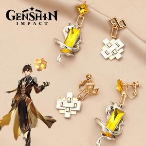 Charm Game Genshin Etki Küpe Zhongli Cosplay Unisex Rock Kolye Kulak Klipler Takı Aksesuarları Kulak Saplamalar Hediyeler 231208