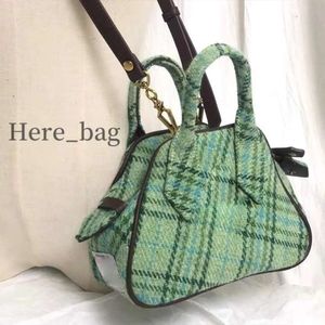 Sacos de boliche xadrez tweed de pelúcia tamanho pequeno verde harris tote de lã bowler corrente bolsa alça de ombro bolinho hobos saco