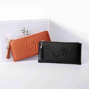 Mulher de couro genuíno de ellovado Bolsa de embreagem de carteira de grande capacidade Pure Allmatch Zipper Coin Burse Money Case Bag X2280s