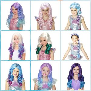 Christmas Halloween School Kindergarten Girl Cosplay Gradient Mermaid Performance Children's Wig