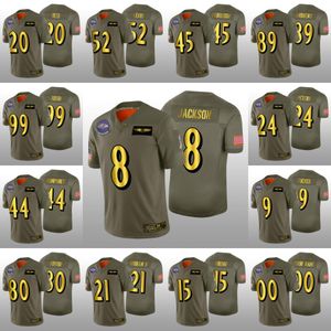 Baltimore''Ravens''Men 8 Lamar Jackson 21 Ingram 15 Marquise Brown Custom Women Youth Golden Olive Salute to Service Jersey