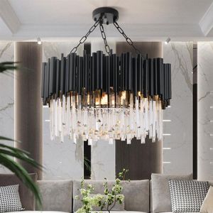 Modern black chandelier lamp living room round crystal bedroom kitchen hanging light home decor indoor lighting329B