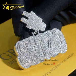 Passa il tester del diamante Vvs Moissanite Ciondolo con lettera Iced Out Hip Hop Ciondolo iniziale con diamante a taglio brillante rotondo per uomo Donna