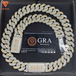 Mode smycken s925 20mm isad ut VVS Moissanite Two Tone Plated Hiphop Cuban Chain Set Acceptera anpassad lås med bokstavsnamn