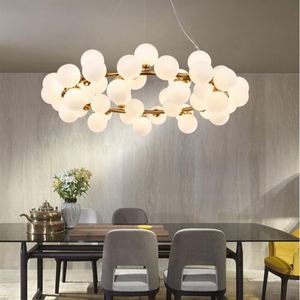 Magic Bean Modern LED hanging Pendant Chandelier Lights Living Dining Room G4 Gold Black White Glass Chandelier Lamp Fixtures225A