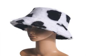 FOXMOTHER Fashion Faux Fur Cow Print Bucket Hats Women Winter Panama Fisherman Caps Gorra 2010192677167