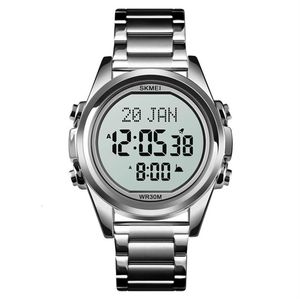 SKMEI 1667 Stainls Steel Back Digital Alfajr Azan Prayer Wrist Watch1551