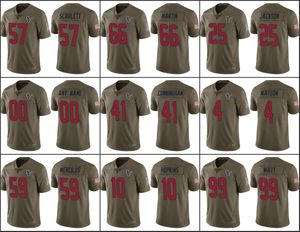 Houston''Texans''Men 99 J.J. Watt 4 Deshaun Watson 59 Whitney Mercilus Custom Women Youth Olive Salute to Service Jersey