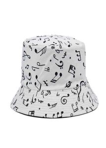 Stingy Brim Hats Fashion White Music Note Bucket Sun Caps Hip Hop Man Womens Visser 2203306374688