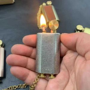 Zorro Retro Ultra-thin Brass with Chain Grinding Wheel Ignition Creative Corgi Leg Kerosene Lighter Fashionable High-end