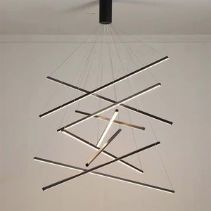 Aluminum Bar LED Chandelier Modern Indoor Deco Living Room Ceiling Chandeliers Dining Room Pendant Lamp Duplex Apartment Lights272r