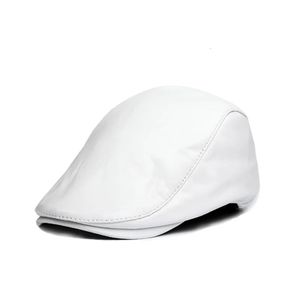 Berets Coreano Moda Masculina Single-Layer Genuíno Couro Berets Caps Homens Mulheres Branco / Vermelho Chapéu Casual Pele de Carneiro Elástico Boina Streetwear 231208