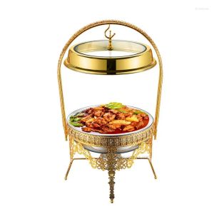 Set di stoviglie 9L Oro sospeso Coperchio incernierato Scaldavivande Set da buffet per catering Versare scaldavivande in acciaio inossidabile Piatti di lusso 12 LL