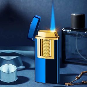 Outdoor Windproof Metal Butane No Gas Lighter USB Rechargeable Electric Roller Slide Ignition Blue Flame Turbo Jet Cigar
