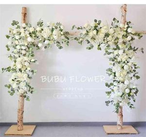 Linha de flores artificiais azul branco arco de casamento fundo festa adereços decoração de palco janela el parede floral 2107063694770