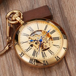 Pocket Watches Luxury Copper Silver Automatisk mekanisk fickklocka Klockan Fob Chain Watch Men Roman Numbers Clock High Quality Pocket Watches 231208