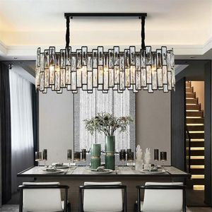 New Post-modern Black Chandelier Lighting Rectangle Dining Room Kitchen Island LED Light Fixtures Hanging Cristal Lamps MYY274W