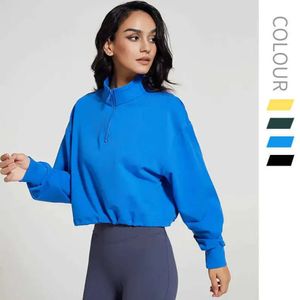 Stand Neck Fiess Sports Sweater Women's Hoodies Lossa kort dragkedja dragskon långärmad avslappnad gym Cothes Yoga Jacket T-shirt 688S mode