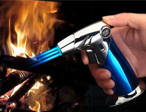 Neue Ankunft Gas Jet Feuerzeug Outdoor Triple Fackel Feuerzeug Für Zigarre Rohr Leistungsstarke Winddicht Küche Spritzpistole Metall Gadgets Für mann BJ